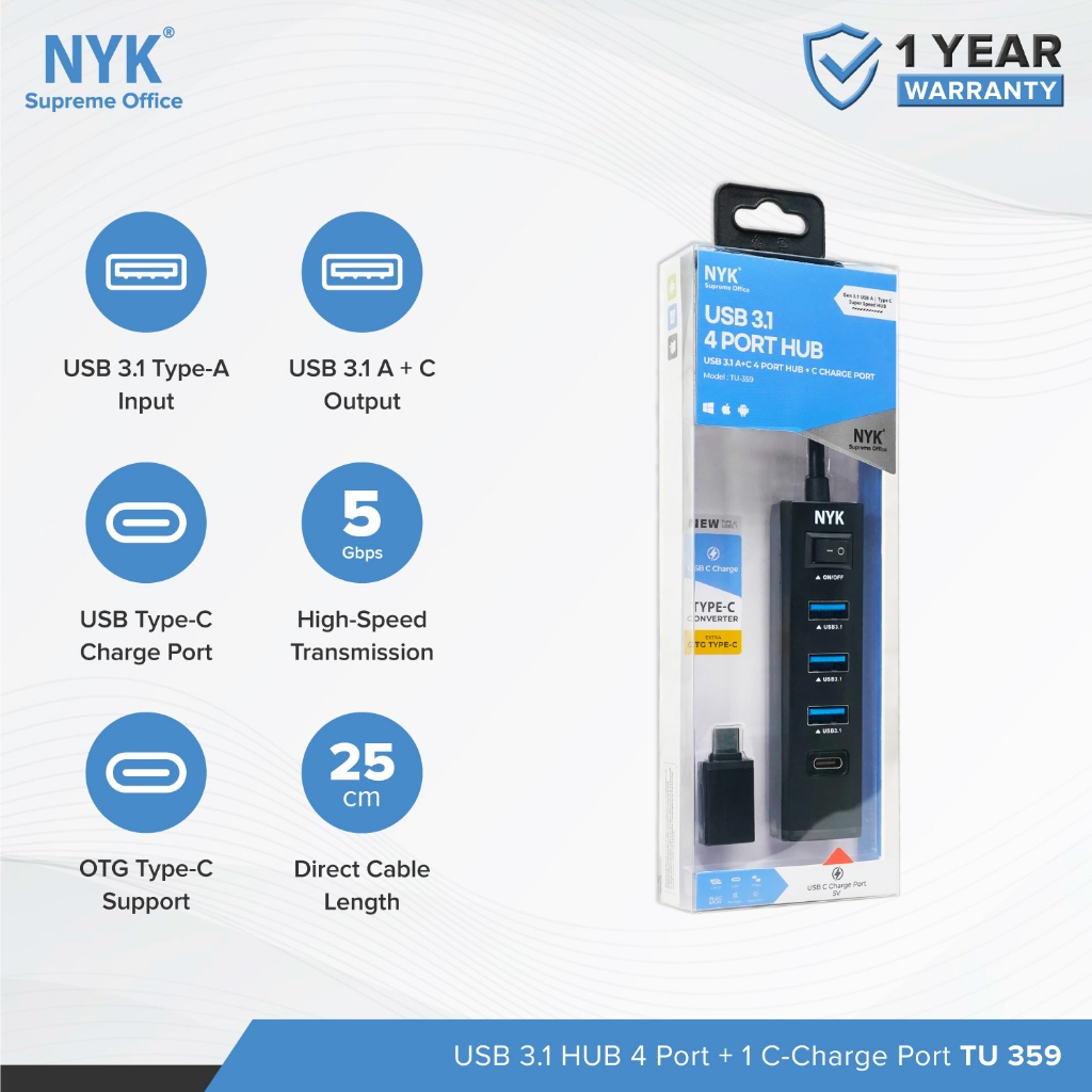 NYK USB Hub 5 Port Charge C 3.1 + OTG Type C Black COD HUB bergaransi Docking Station Data transfer Mobile phone macbook android iphone ipad tab MHL (5)