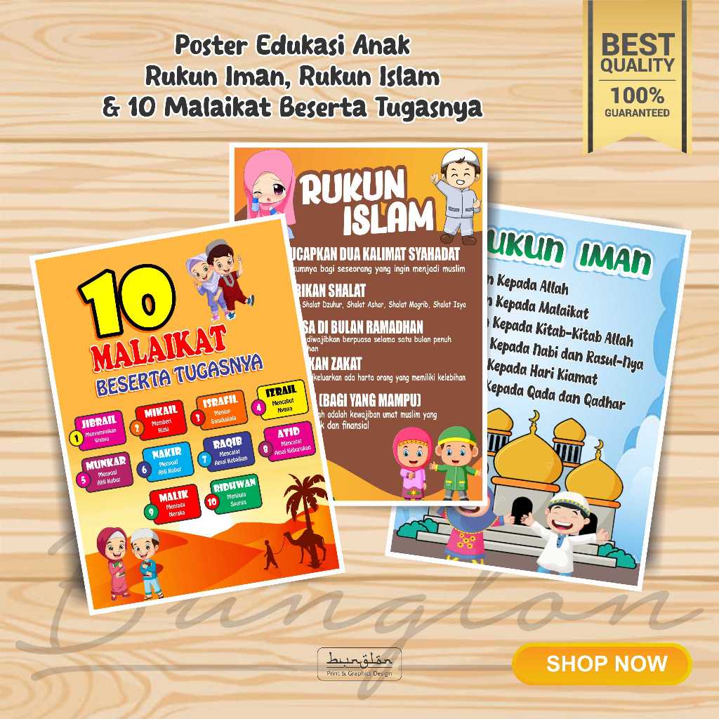 Jual Poster Edukasi, Rukun Iman, Rukun Islam dan 10 Malaikat | Shopee ...