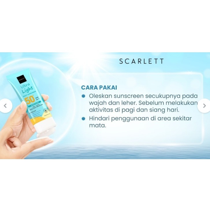 Jual SCARLETT ULTRA LIGHT DAILY SUNCREEN SPF50 PA+++ WATER BASED (BIRU ...