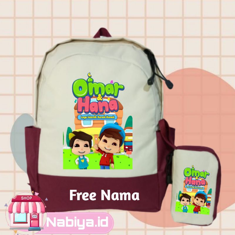 TAS RANSEL OMAR HANA BACKPACK ANAK SEKOLAH COSTUME GAMBAR KARAKTER FREE  NAMA UNISEX