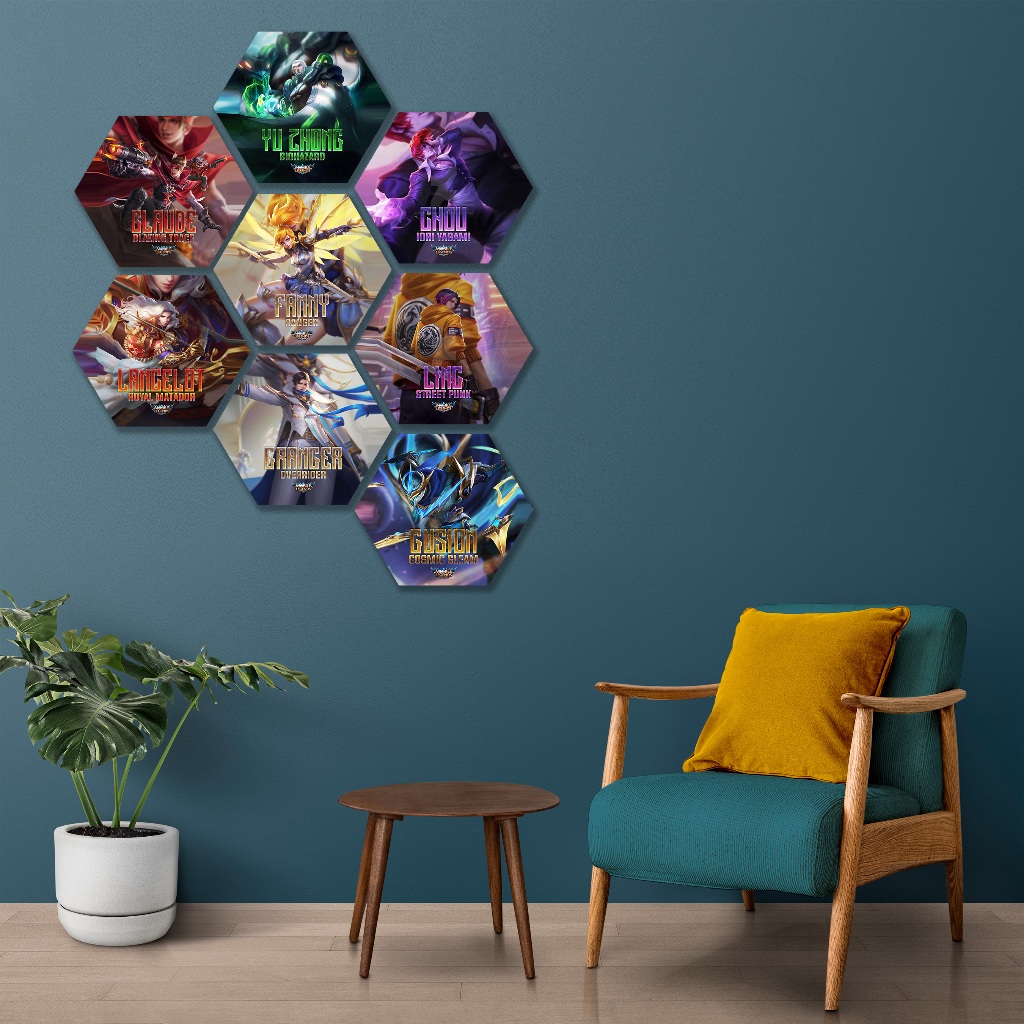 Jual HIASAN DINDING HEXAGONAL ANIME MOBILE LEGEND BARU / POSTER KAYU