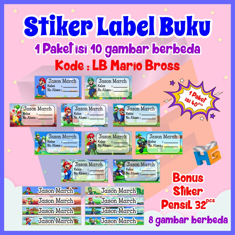 Jual Stiker Label Buku Custom Mario Bross | Shopee Indonesia