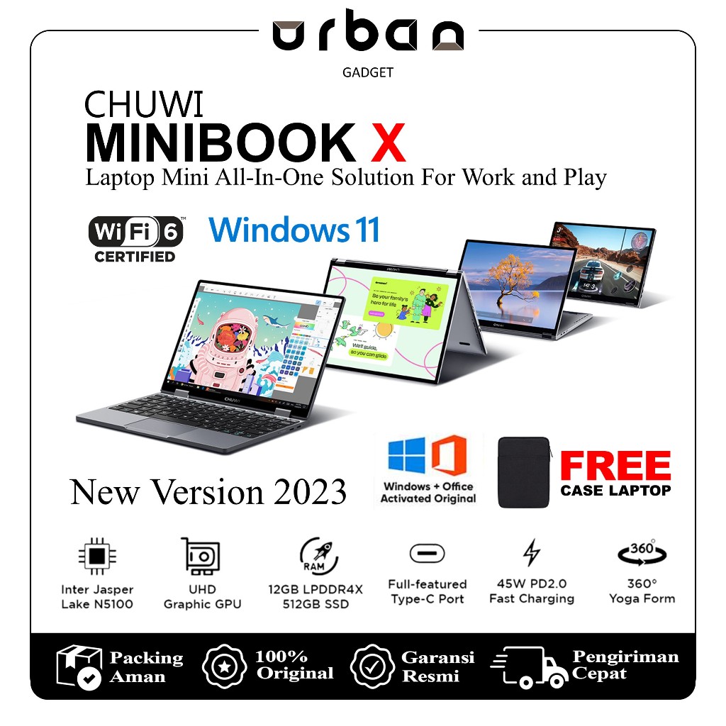 Jual Laptop Chuwi Minibook X 10.51 Inch Laptop Yoga 2 In 1 RAM 12GB SSD ...