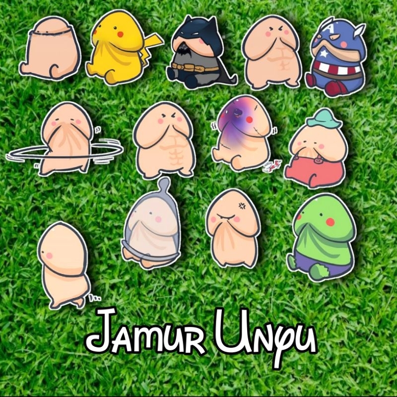 Jual 1 Hari Jadi, Sticker pack Jamur Unyu (13pcs), Sticker Vinyl Tahan Air, Murah, Berkualitas