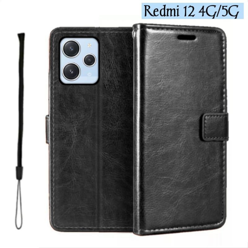 HONLEN Custodia per Redmi 12 (4G) / Redmi 12 5G Cover, (6.79 Inches) Premium PU Pelle Wallet Magnetica Flip Case con Stampata Mandala, 3 Slot Schede, Stand Cover Nero
