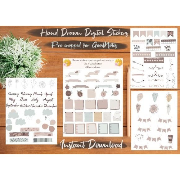 Pastel Holographic Desk Accessories Kit Digital Planner Precropped