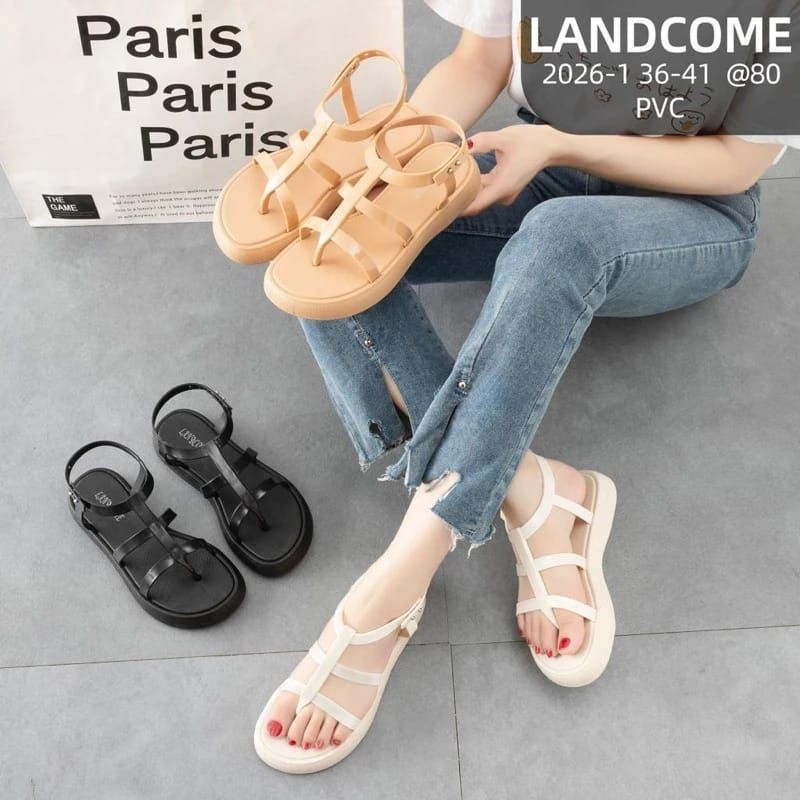 Sandal Fashion 2026-1 Rubber Slip On Tali Belakang Garis-garis Polos Import