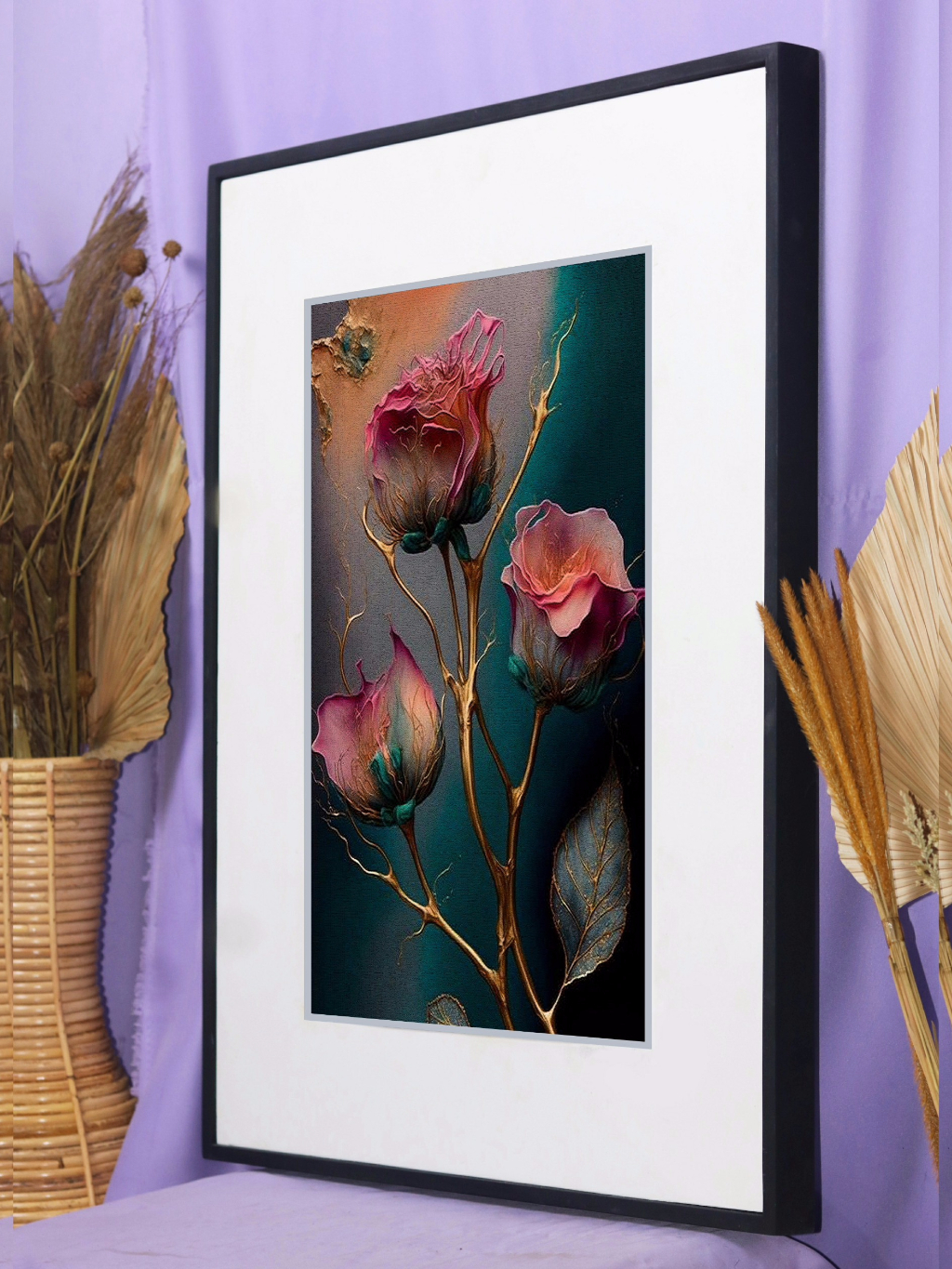 Jual Poster Blok + Frame Aesthetic Mawar Merah Lukisan Cetak 70x50cm ...
