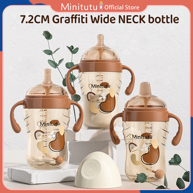 Minitutu 7.2cm Botol Susu Leher Lebar Seri Graffiti Bahan PPSU Pemberian Makan Bayi Anti Perut Kembung Bebas BPA