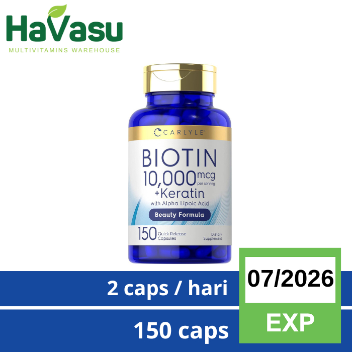 Jual Carlyle Biotin 10,000mcg Keratin Alpha Lipoic Acid Beauty Formula
