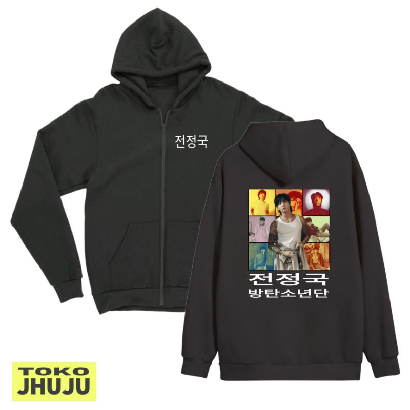 Jual Hoodie ZIPPER Jungkook Bangtan Hangul Kompilasi FOTO BESAR DB