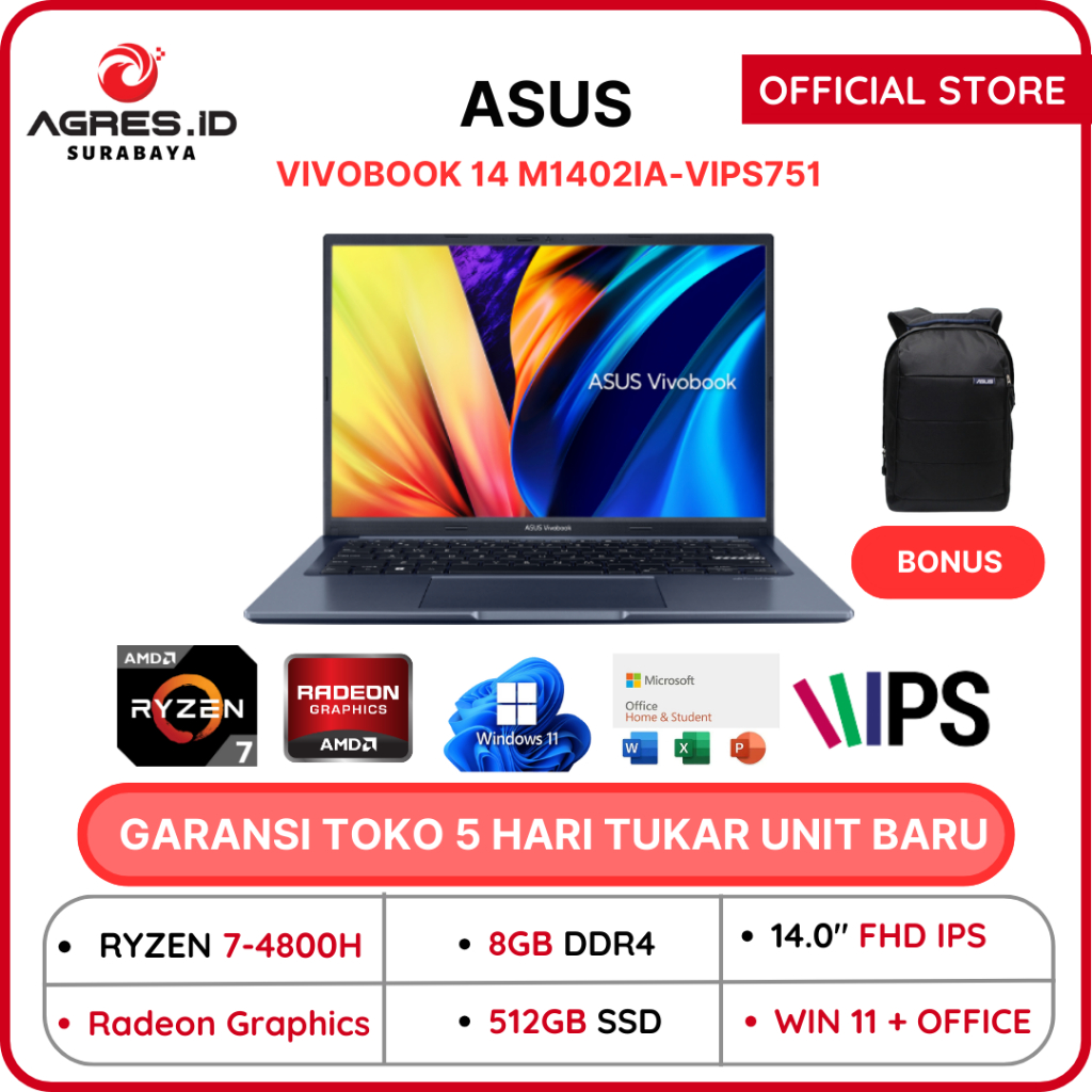 Jual ASUS Vivobook 14 M1402IA Ryzen 7 4800H RAM 8GB 512GB SSD Windows ...