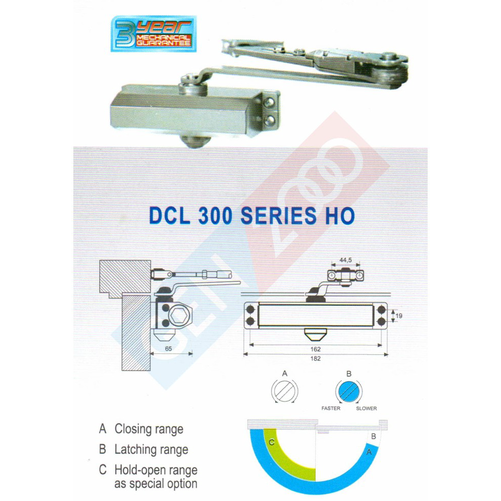 Jual Door Closer Dekkson DCL 300 HO Penahan Pintu 90 Derajat dan Penutup Pintu Otomatis Dekson