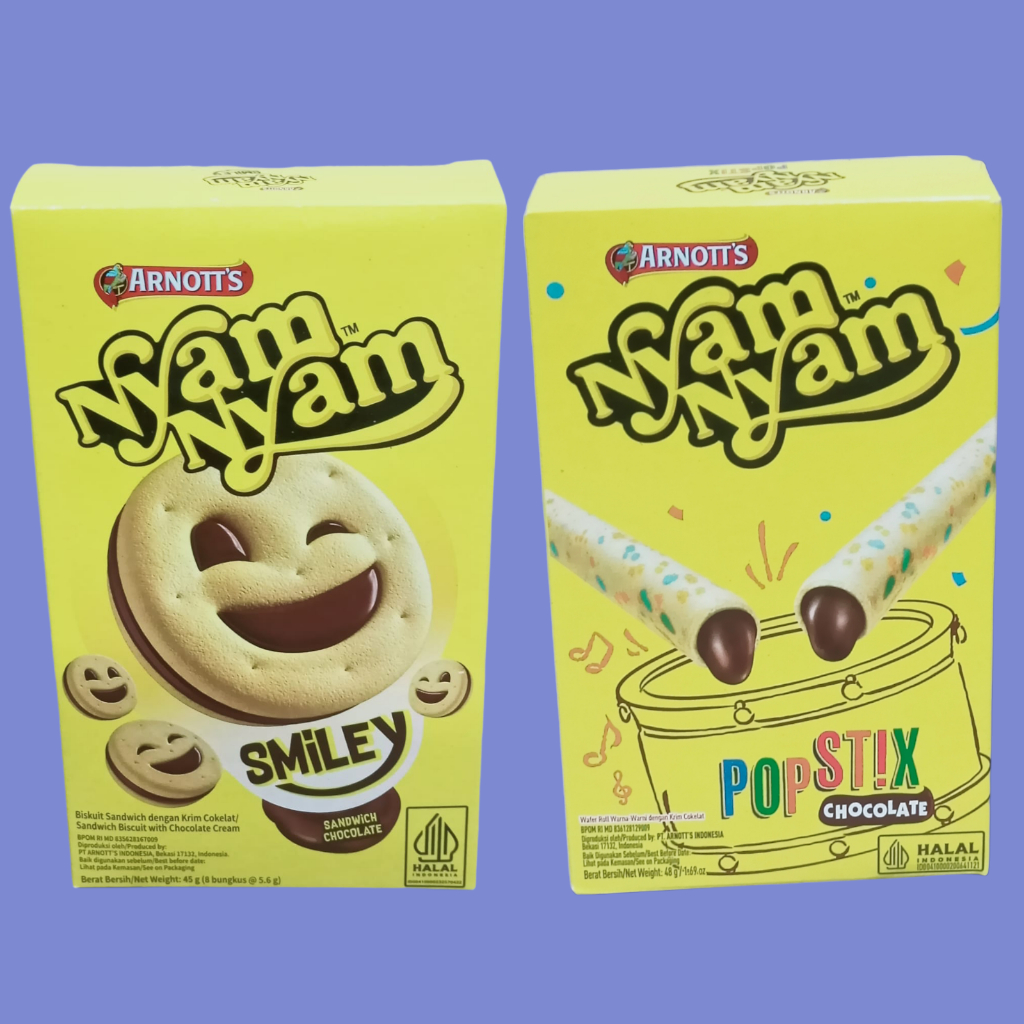 Jual Nyam Nyam Smiley & Pop Stick Biscuit Wafer Roll Coklat 45gr ...