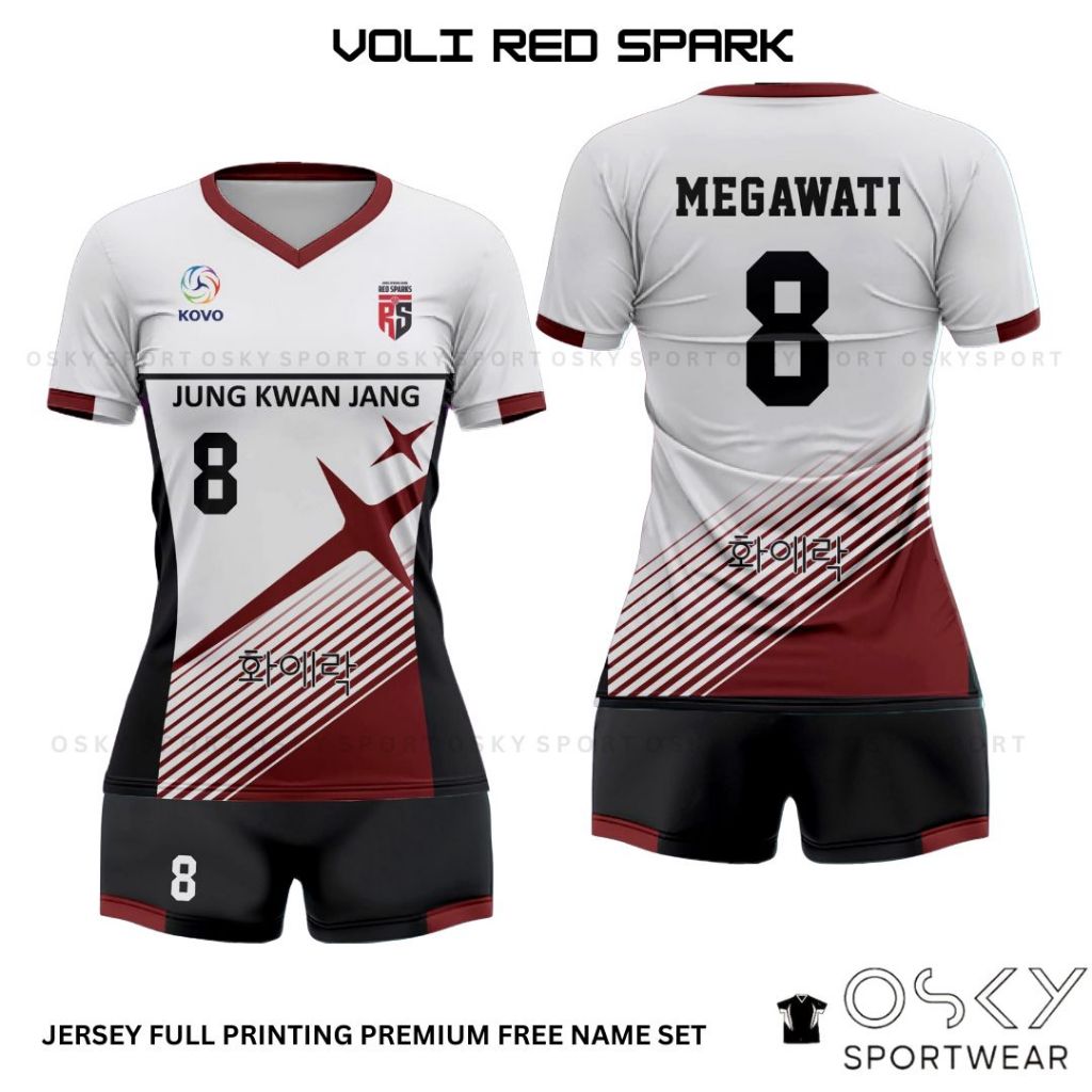 Jual JERSEY VOLY WANITA RED SPARK KOREA FULL PRINTING PREMIUM | Shopee ...