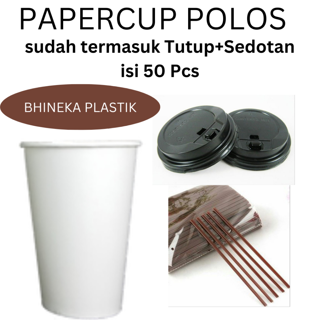 Jual PaperCup Polos +Tutup 9oz 50pcs (Bonus Stirer) , Gelas Kertas ...