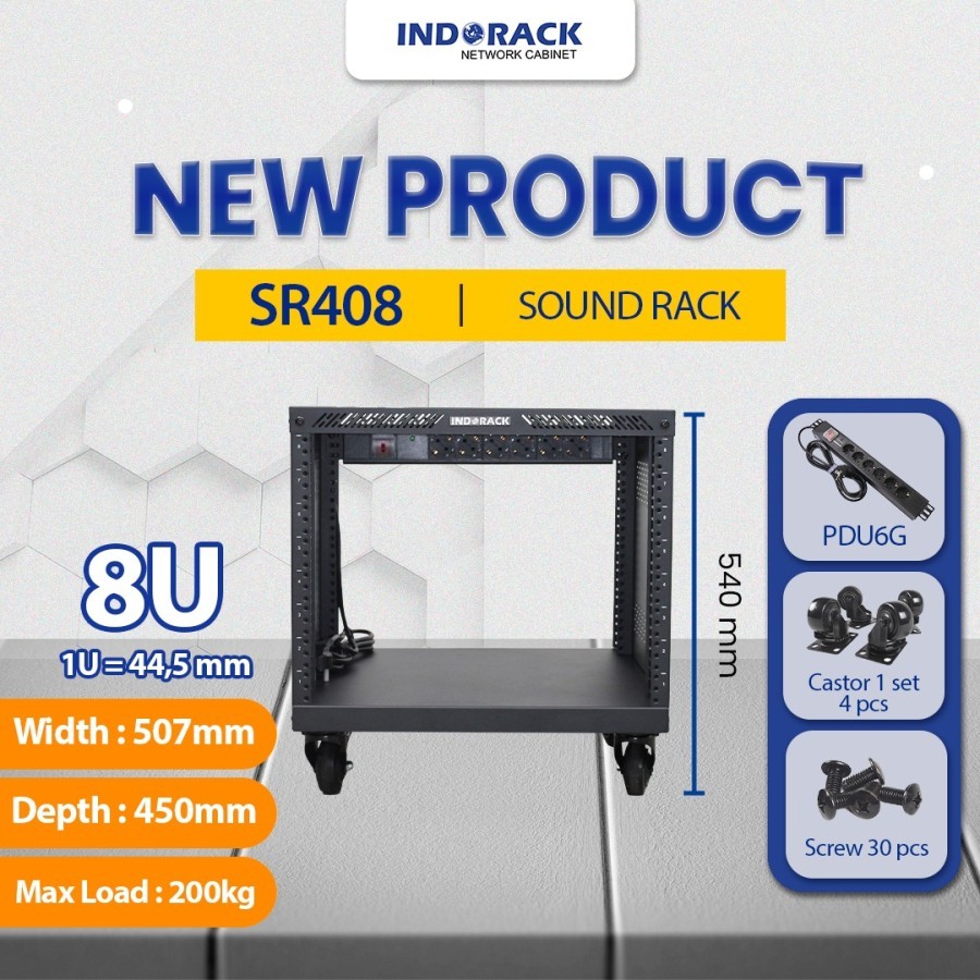 Jual Sound Rack INDORACK SR408 Depth 450mm Rack Audio Sound System 8U