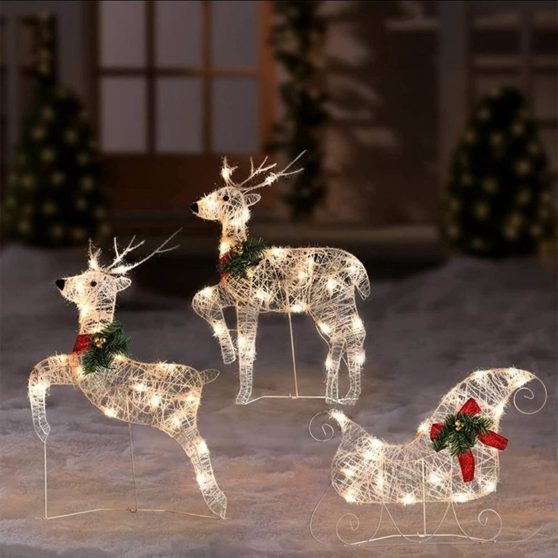 Jual Noelle Christmas Deer 2 Deers with Sleigh Car Set Dengan Kereta