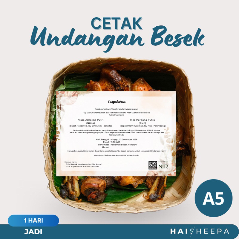 Jual Undangan Besek Tasyakuran Pernikahan Nasi Box Wedding Walimah