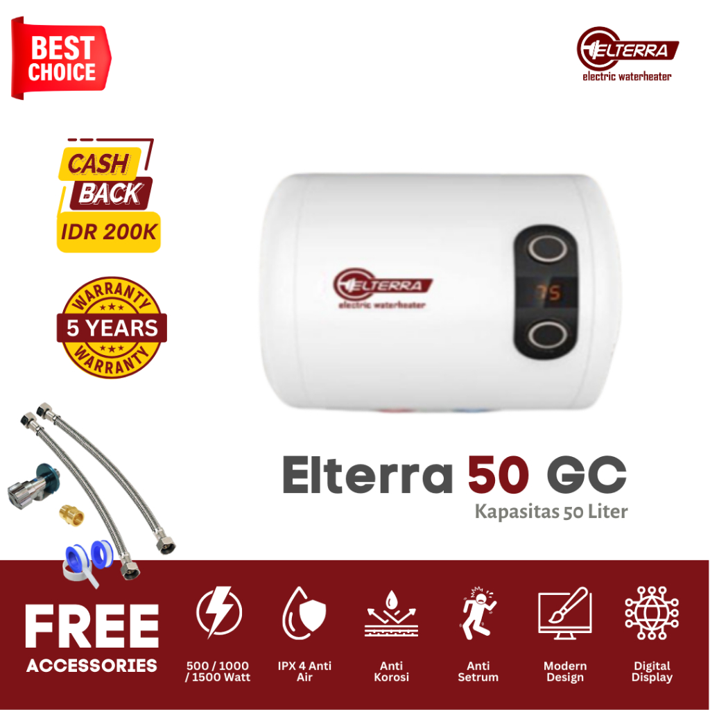 Jual Elterra Water Heater Listrik 50 Liter Gc 50l Watt Opsional 50010001500 Watt Pemanas Air 4935