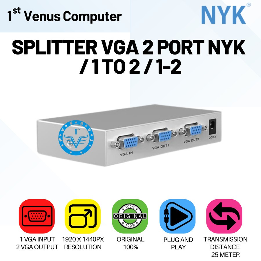 Jual SPLITTER VGA 2 PORT NYK / SPLITTER VGA 1 TO 2 / VGA 1-2 / SPL03 ...