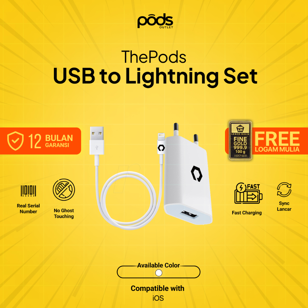 Jual ThePods Fullset Charger USB to Lightning Fast Charger 20W Shopee