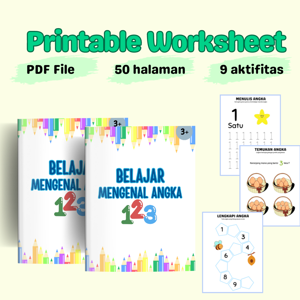 Jual Belajar Mengenal Angka (Printable Worksheet Lembar Kerja Anak 3 ...