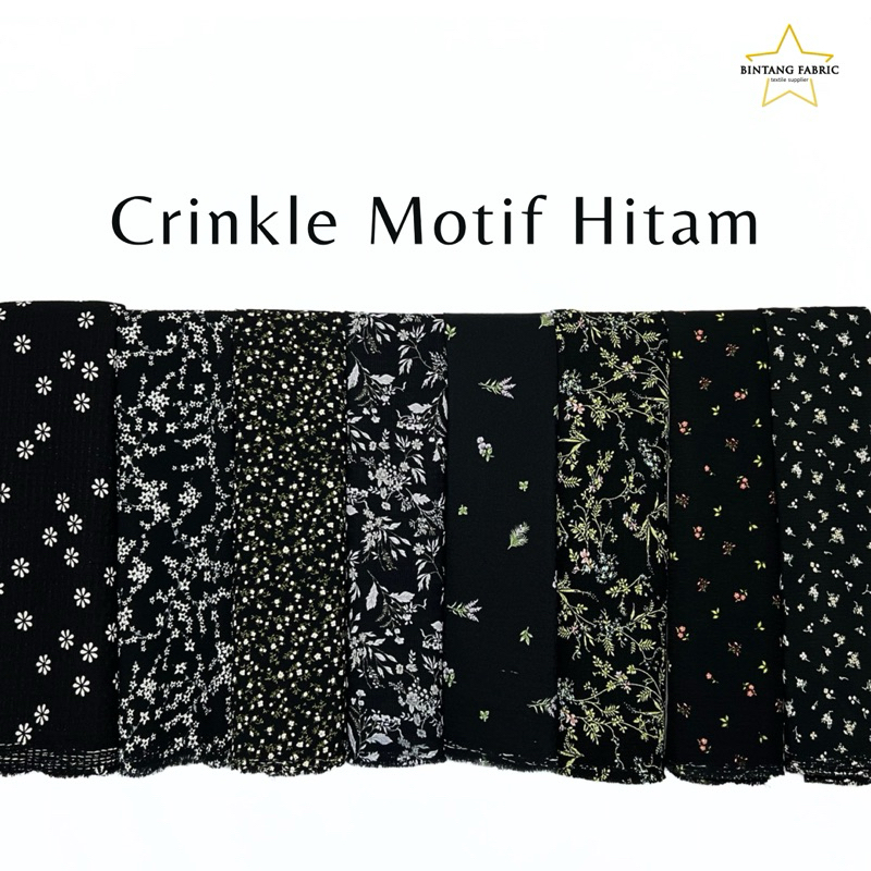 Jual Bahan Kain Crinkle Cringkle Motif Hitam 0,5 meter | Shopee Indonesia