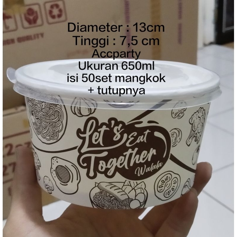 Jual Paper Bowl Motif 650ml + Tutup / Mangkok Rice Bowl Motif 650ml 