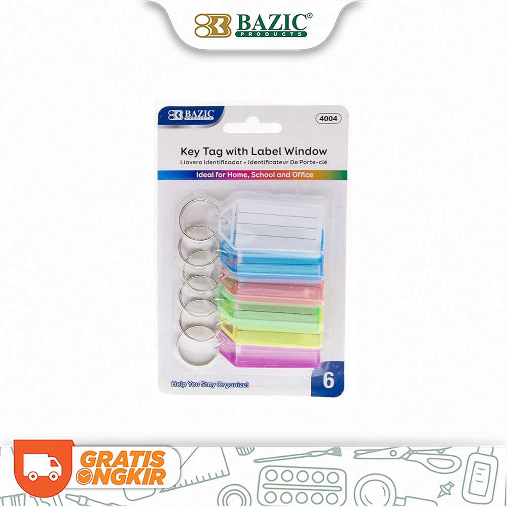 BAZIC Key Tags with Holder & Label Window (6/Pack) Bazic Products