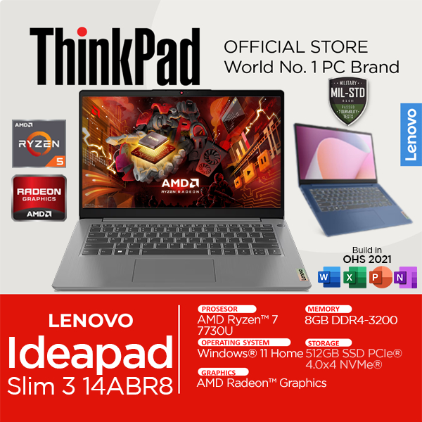 Lenovo IdeaPad Slim 3 -15.6 1920 x 1080 FHD - AMD Ryzen 5 7530U,8 GB DDR4  Ram,256GB Ssd ,Touch, Wifi 6 and Bluetooth 5.1,Windows 11 Home,Abyss Blue 