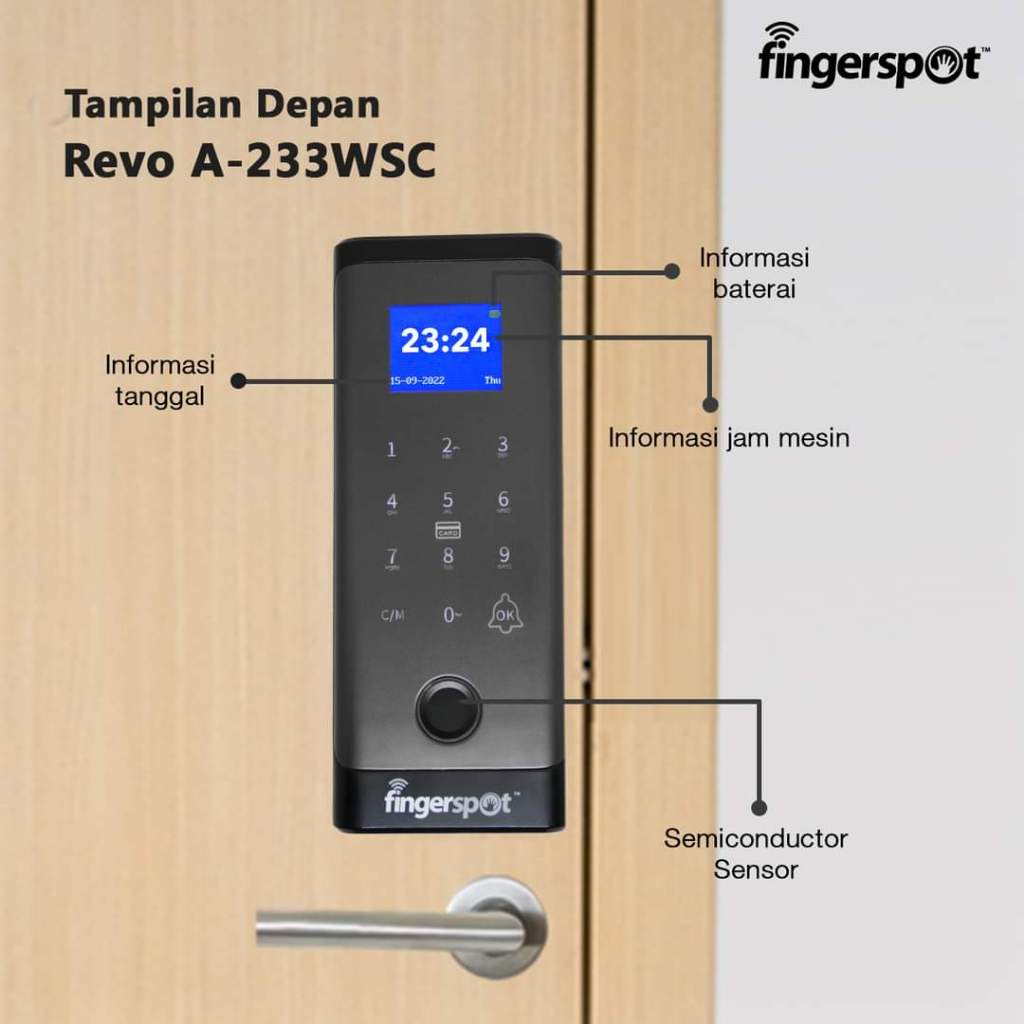 Jual Fingerspot Smart Door Lock Revo A233WSC access door pintu kayu