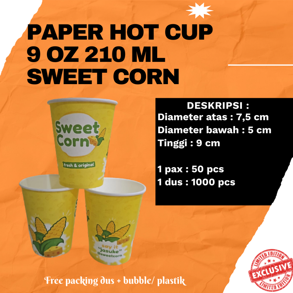 Jual Paper Hot Cup 9 Oz 210 Ml Sweetcorn Gelas Kertas Isi 50 Pcs Shopee Indonesia 0905