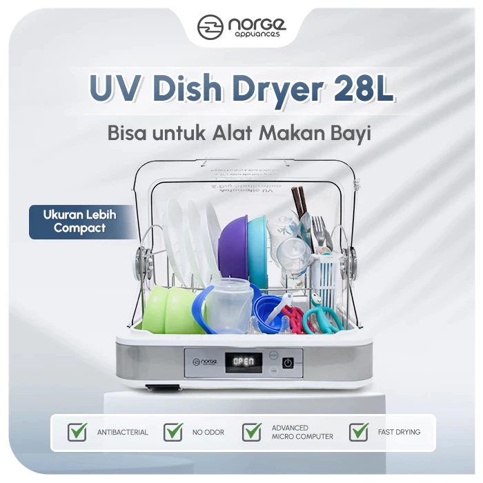 NORGE 4 in 1 Table-top Dish Dryer with UV Sterilizer 28L 280W (NG-DD28UV) / Pengering Alat Makan / Rak Piring / Pengering Piring / Sterilizer Botol Susu Bayi [PACKING KAYU] - foto 1