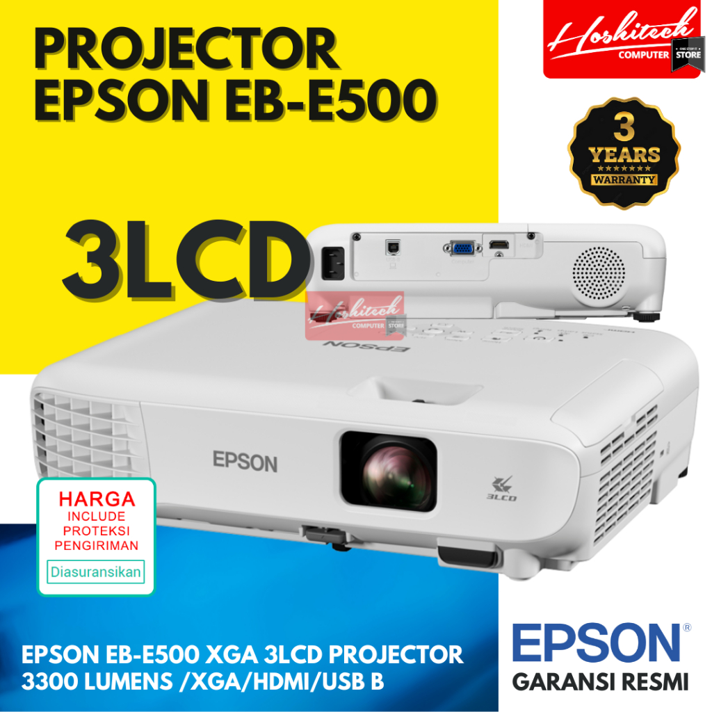 Jual PROJECTOR EPSON EBE500 XGA 3300 LUMENS PROYEKTOR GARANSI 3TH