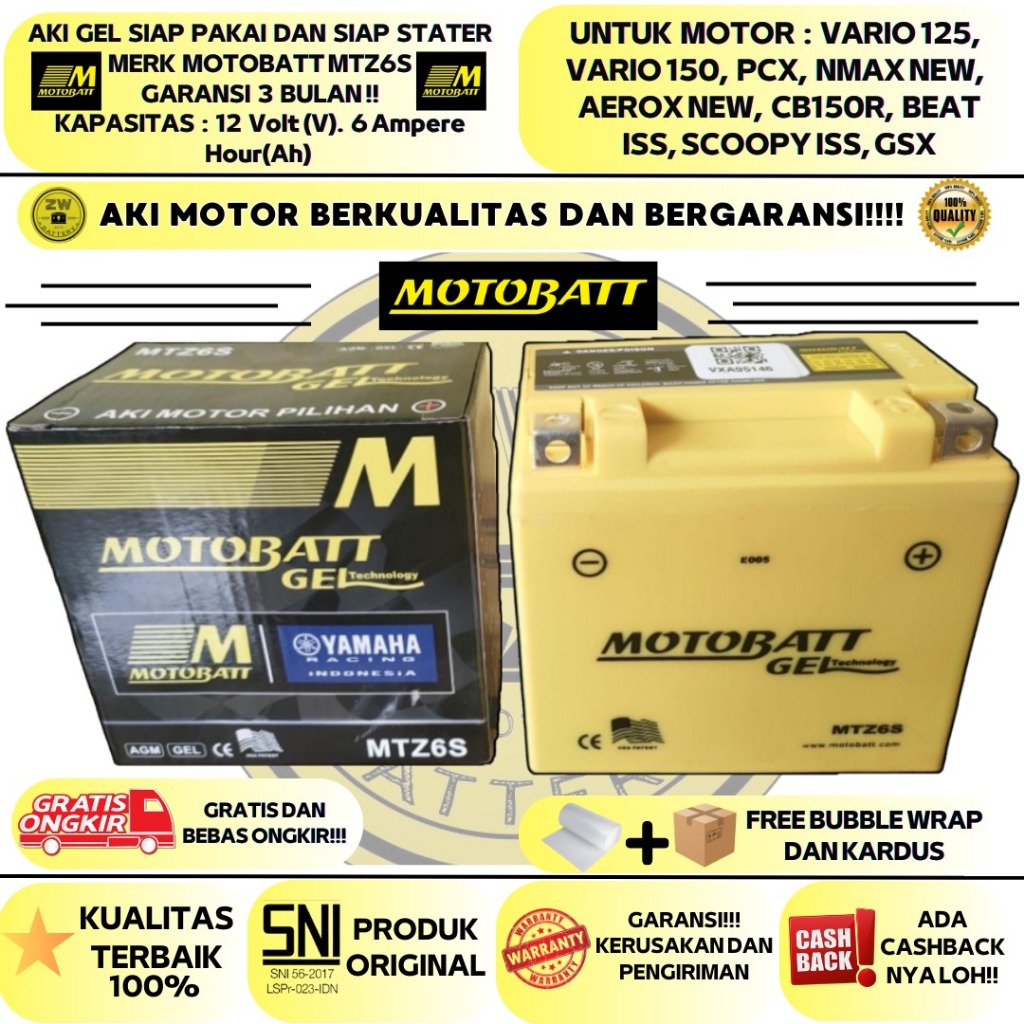 Jual AKI MOTOR SATRIA FU, CB 150R, SONIC 150, SUPRA GTR, CBR 150 MTZ6S