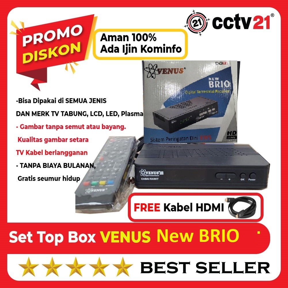 Jual Set Top Box STB Ada izin Dari Kominfo Venus NEW BRIO TV Digital Bonus  Kabel HDMI cctv21 | Shopee Indonesia