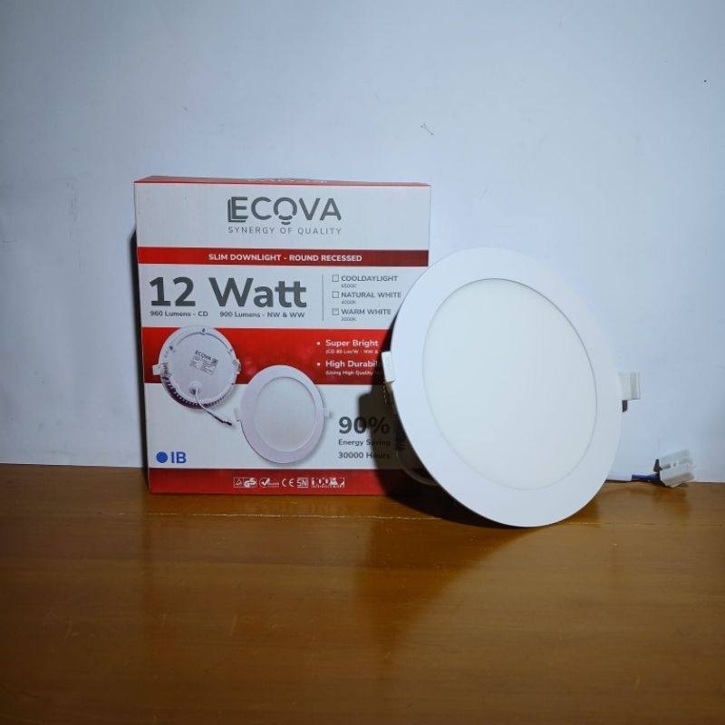 Jual ECOVA slim downlight led panel IB bulat 12W 12Watt | Shopee Indonesia