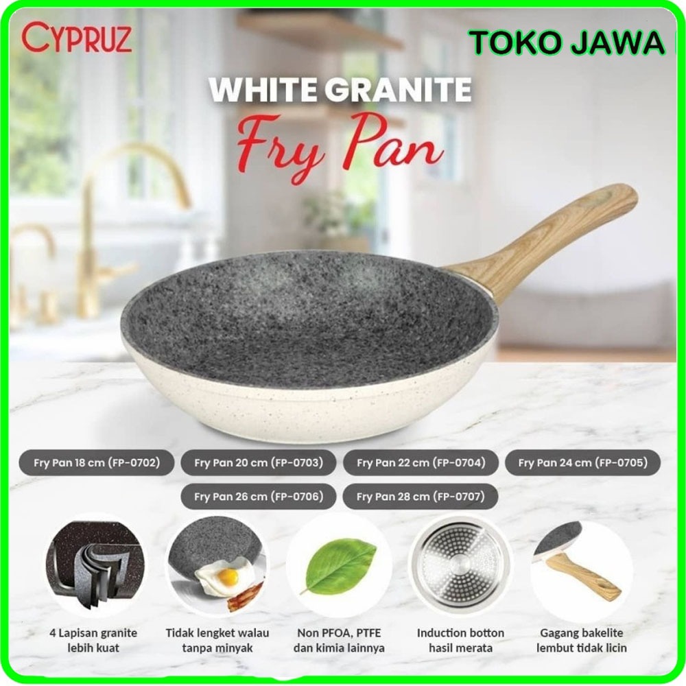 Jual Panci Fry Pan Cypruz White Granite Series Frypan Wajan Anti