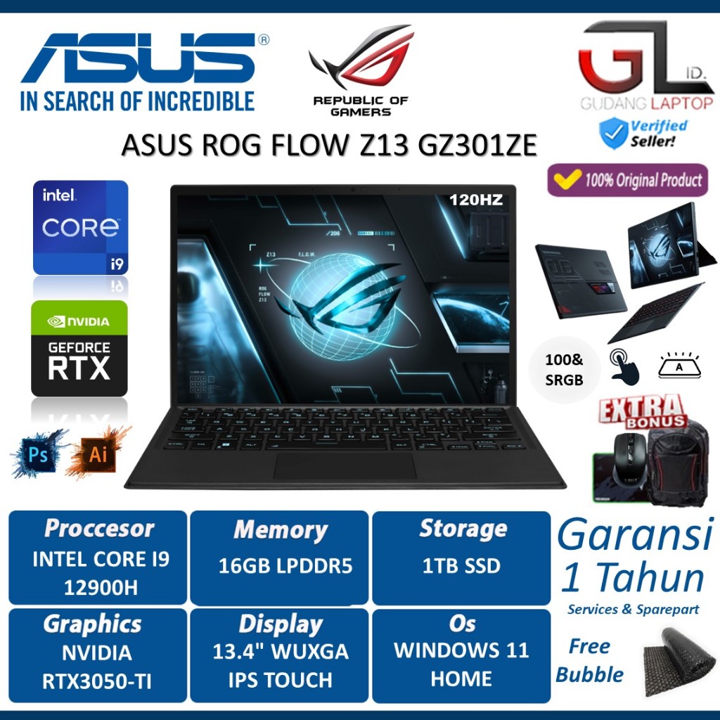 Jual Laptop Asus Rog Flow Z13 Gz301ze Intel I9 12900h 16gb 1tb Rtx3050ti 120hz Shopee Indonesia