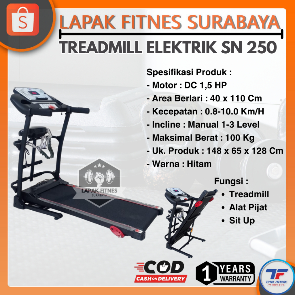 Jual Alat Olahraga Fitness Treadmill Elektrik Motor 1 5 Hp Sn 250