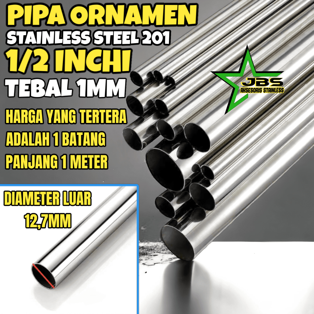 Jual PIPA 1/2" INCH(12,7MM)×1 MM×1 METER STAINLESS 201 | Shopee Indonesia