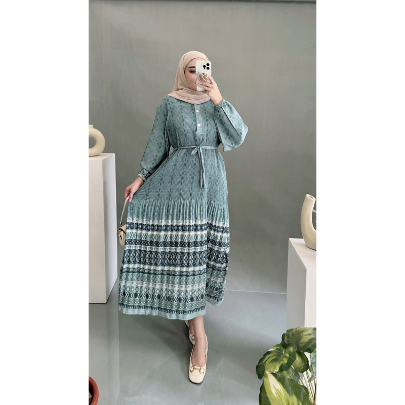 Jual Midi Dress Cantik Model Plisket Dres Plisket Mewah Gamis Plisket