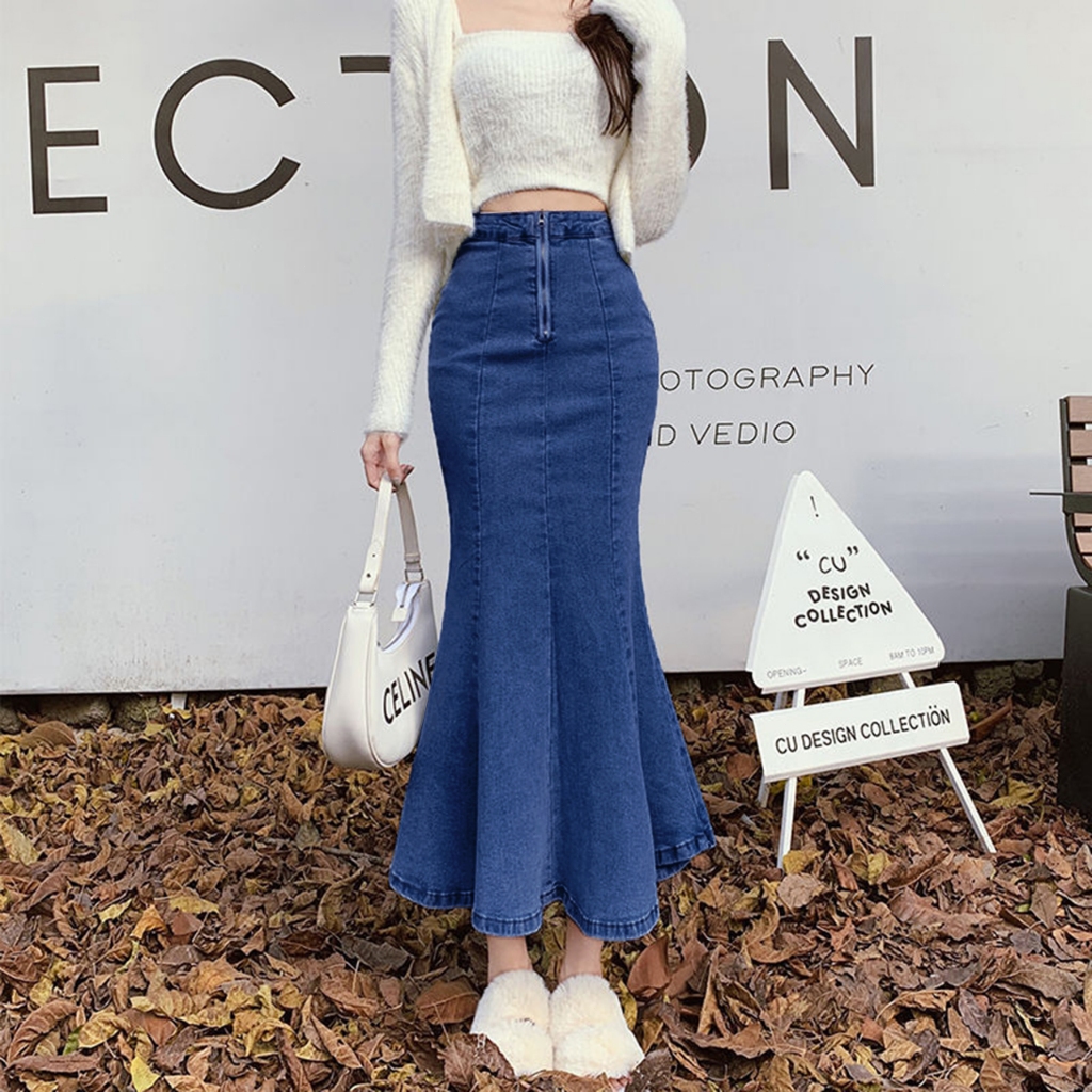 Women's cross-neck sexy dress autumn and winter off-the-shoulder high-waisted mid-length buttock skirt