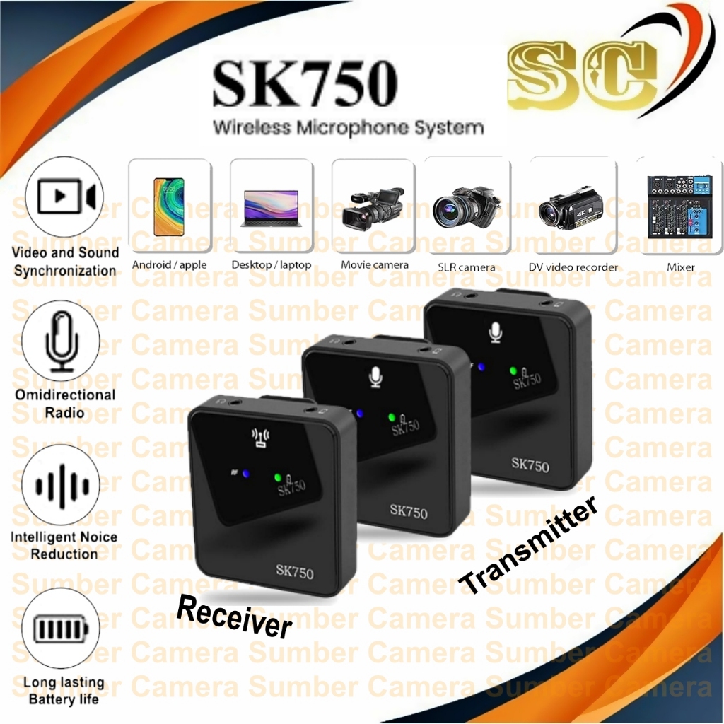 Jual Microphone Dual Mic SK750 Mic clip on wireless for camera dan HP ...