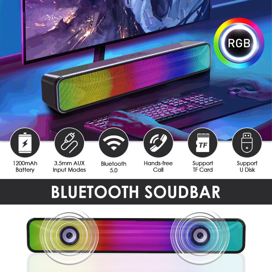 Jual E3652 HiFi Superior RGB Light Wireless Soundbar Bluetooth Speaker ...
