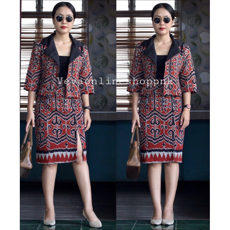 Jual ONE SET ETNIK TENUN BLAZER & ROK | Shopee Indonesia
