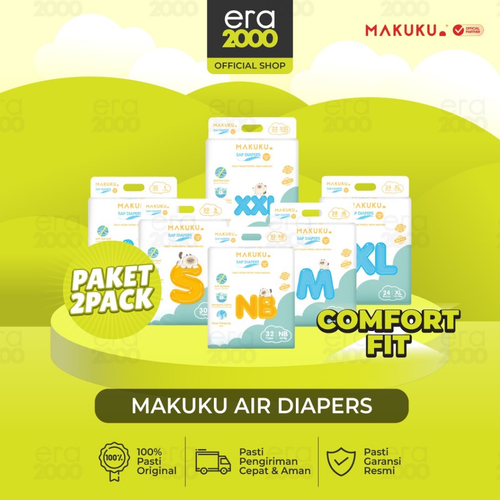 Jual Era 2000 [2 Pack] Makuku SAP Diapers Comfort Fit Tape/Pants NB32 ...