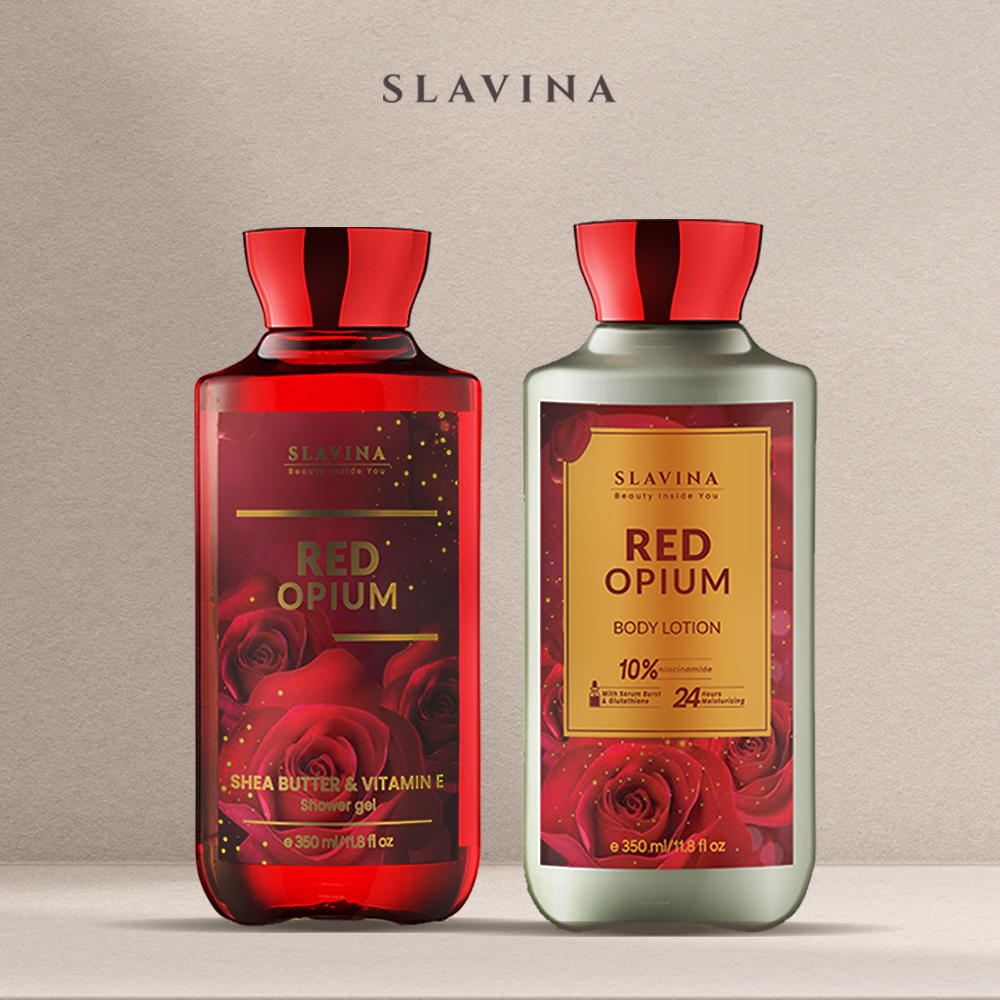 Jual SLAVINA Red Opium Paket Body Lotion & Shower Gel Wangi Mawar