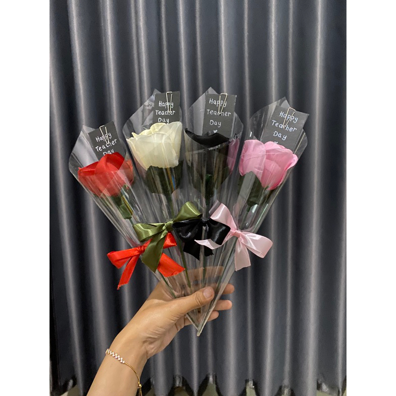 Jual Buket Bunga Setangkai Bungkus Mika Artificial Valentine Mawar Semprowisuda Hari Guru 